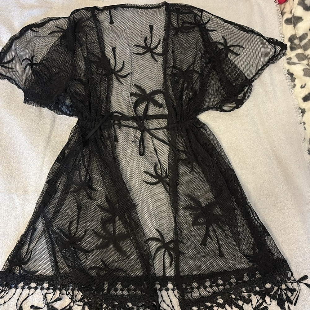 NWT Black Sheer Kimono Swimsuit Cover One-size